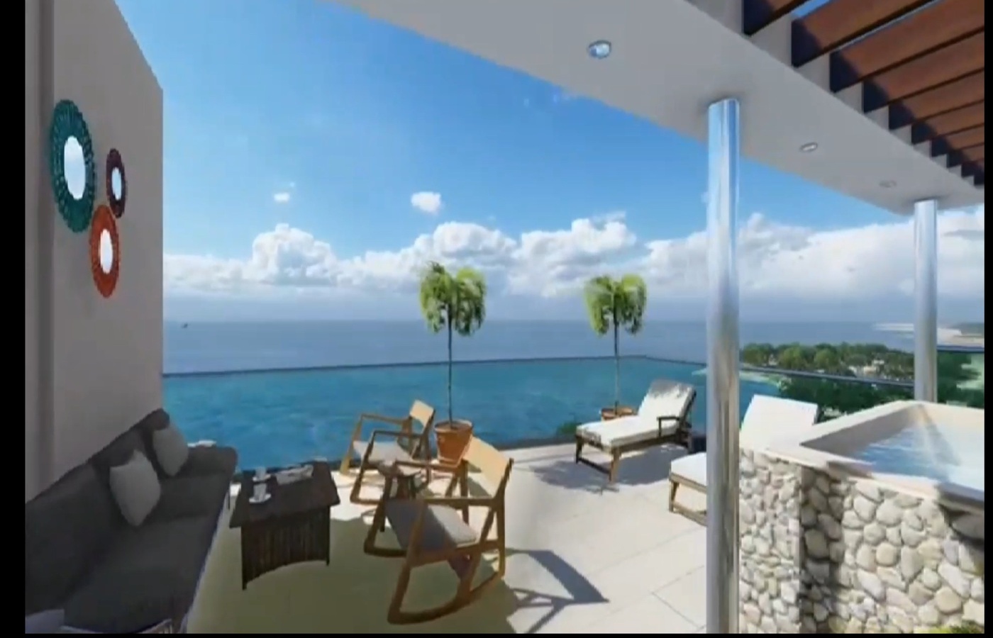 Vista de la terraza, hacia el mar de Palmares Residences es un proyecto de torres de apartamentos y penta house, ubicados en Caleta, La Romana, con vista a la isla catalina, en primera linea con vista al mar, walking distance al Hotel Hilton y Capitan Kidd, Yatcha and club, asi como tambien todos lo restaurantes de la playa de Caleta, la zona de mayor desarrollo en La Romana.